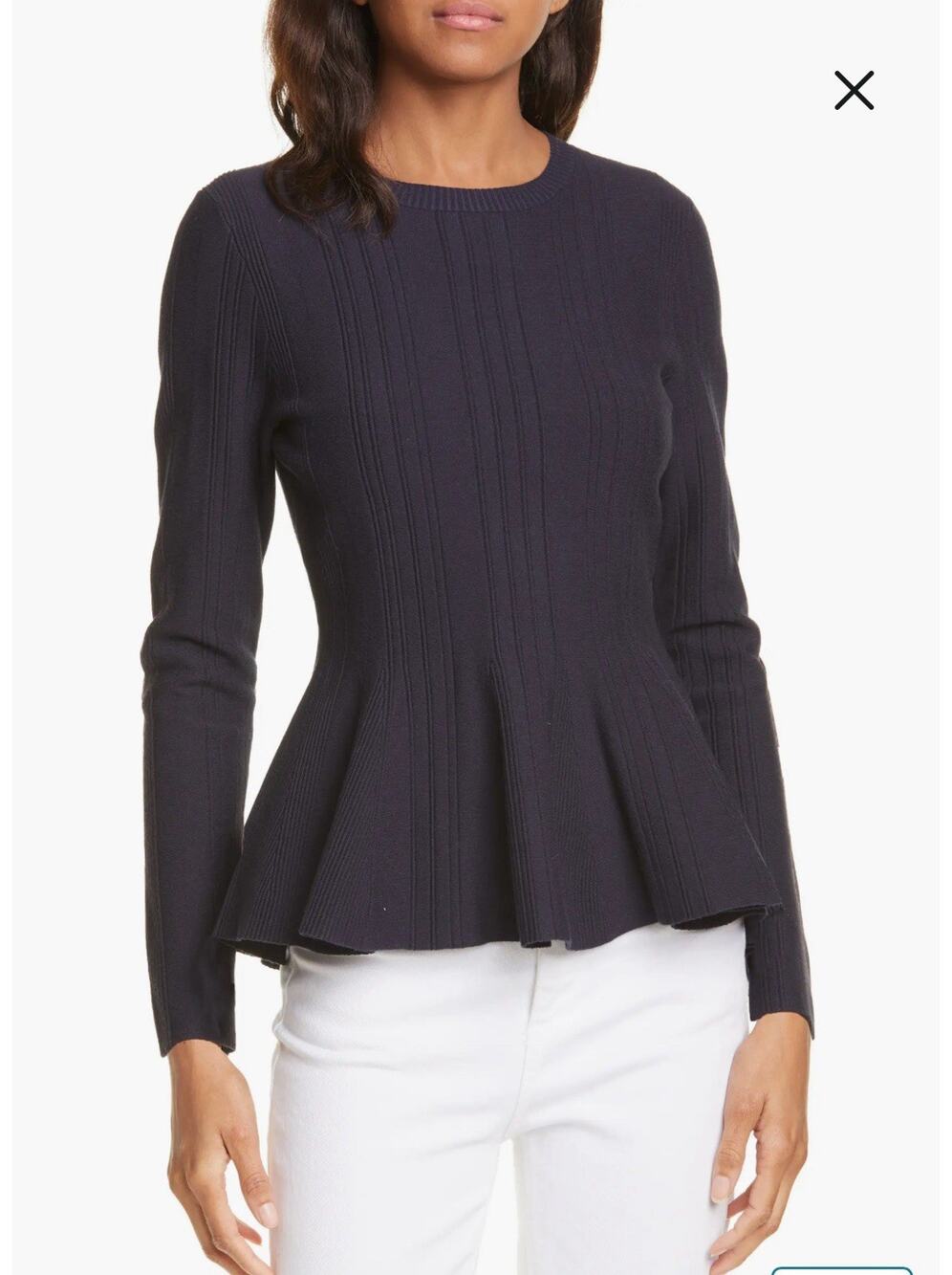 Ted Baker London Womens Beffi Ribbed Peplum Sweater Navy Size 4